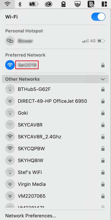 How to find SSID on Mac by selecting WiFi icon on top right of screen