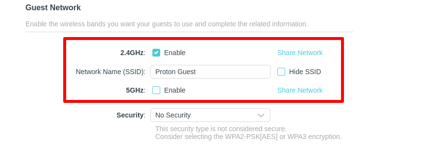 Enable the guest network 