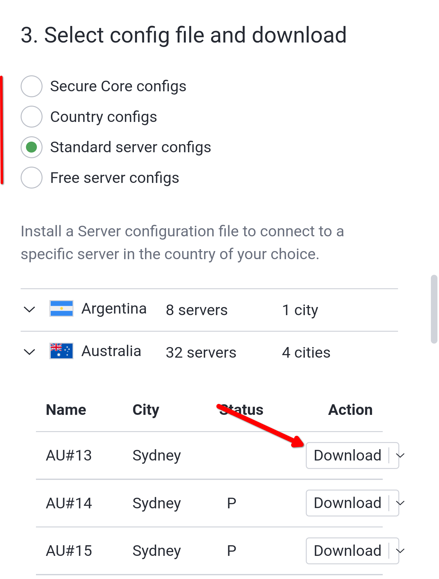 Download your desired OpenVPN config file