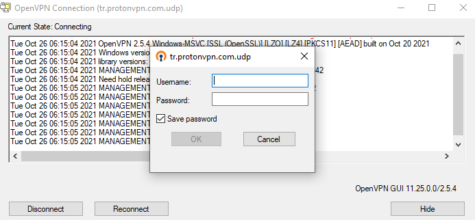Enter your OpenVPN credentials