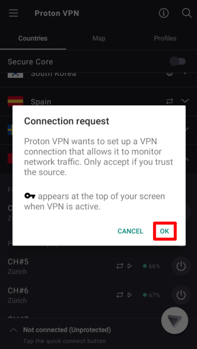 Approve the connection request (you only need to do this once)