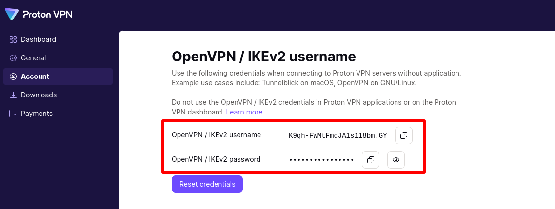 IKEv2 and OpenVPN login details