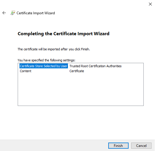 Certificate Import Wizard window