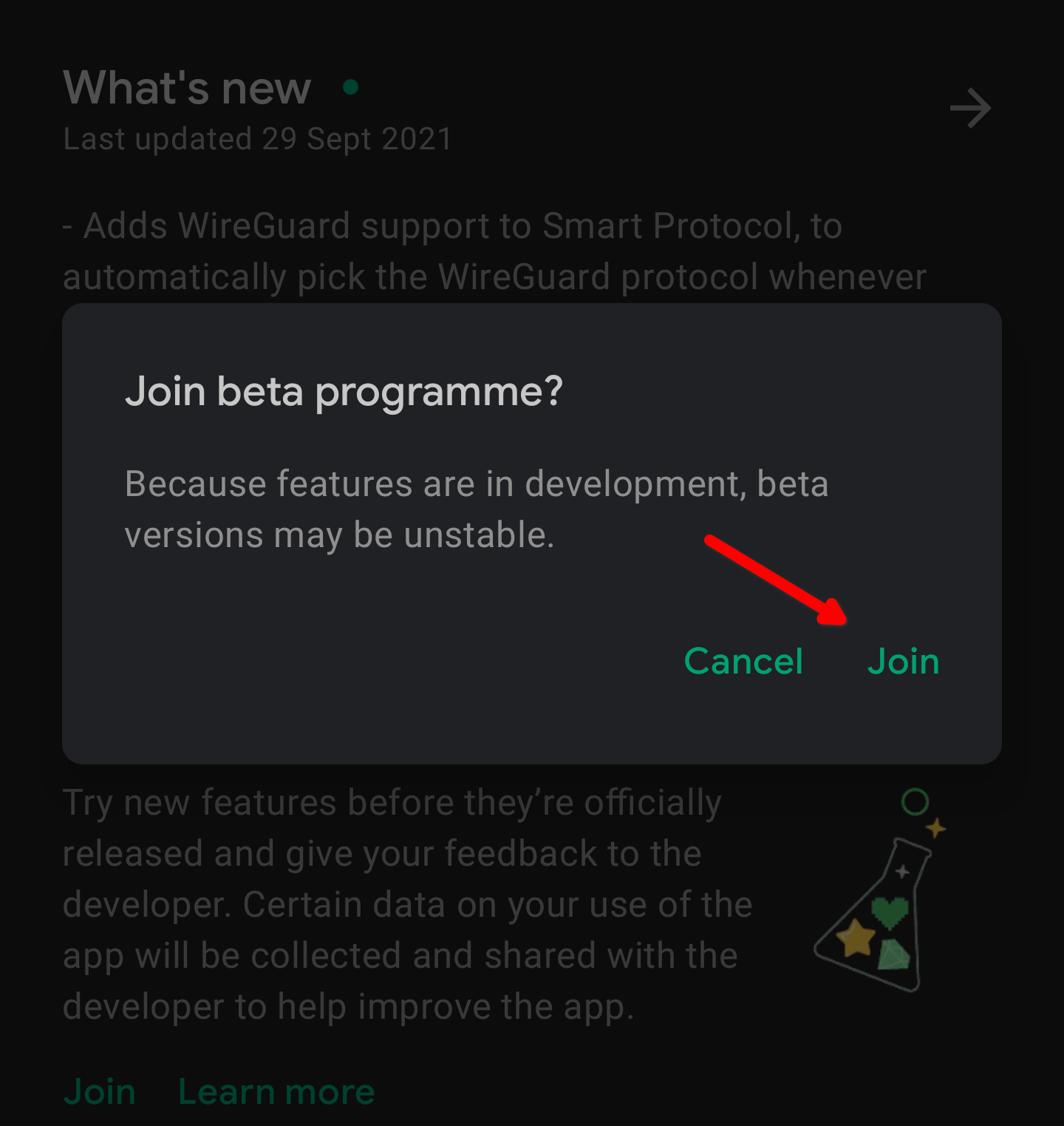 Confirm that you want to join the beta program