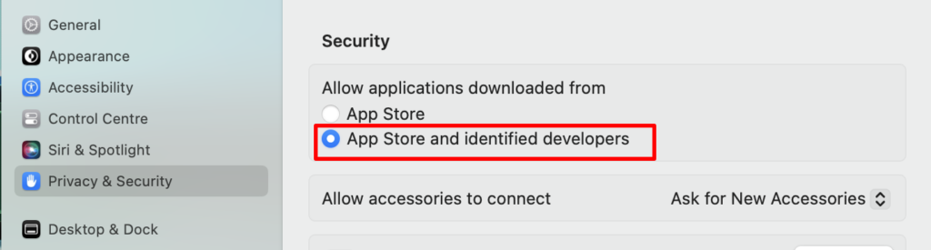 Allow apps from outside the App Store