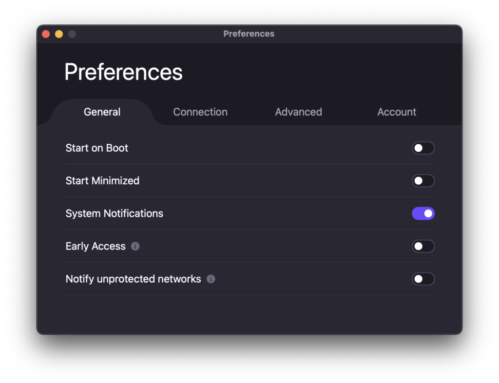 The Preferences -> General tab