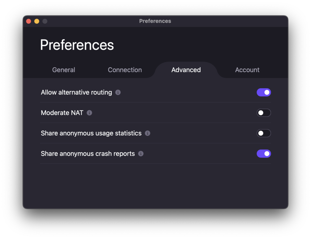 The Preferences -> Advanced tab