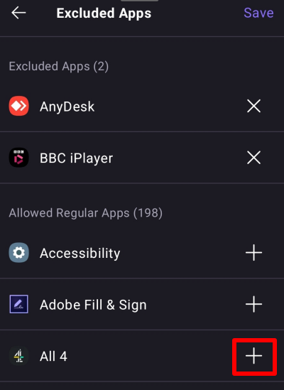 Exclude an app from the VPN tunnel