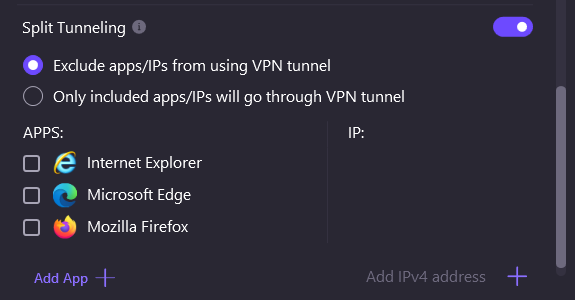 Chose whether to Exclude or Include apps/IPs