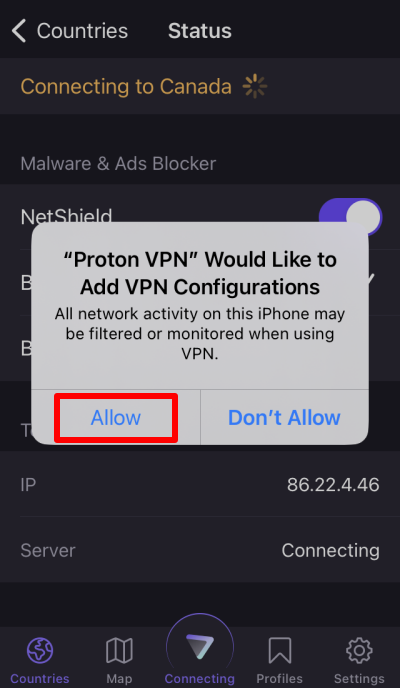 Allow VPN connection