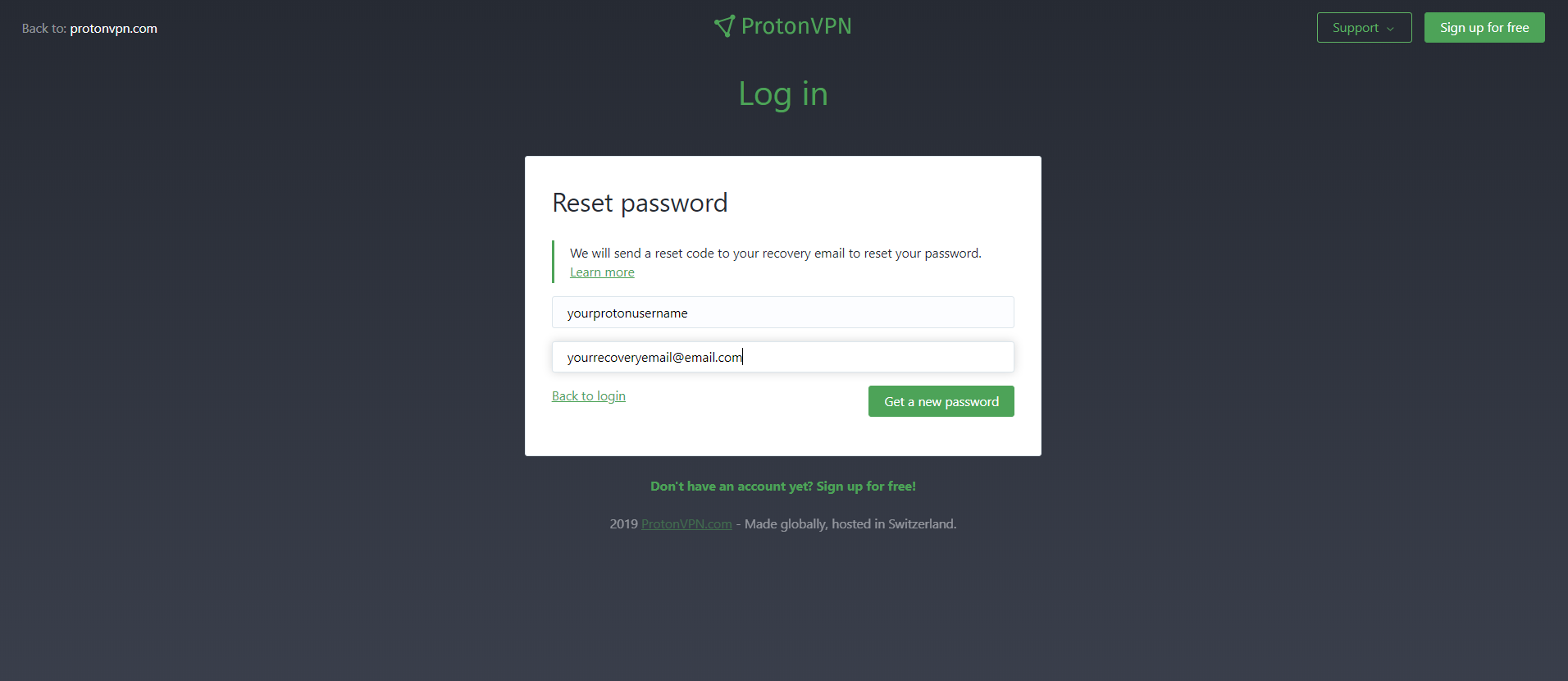protonvpn free login