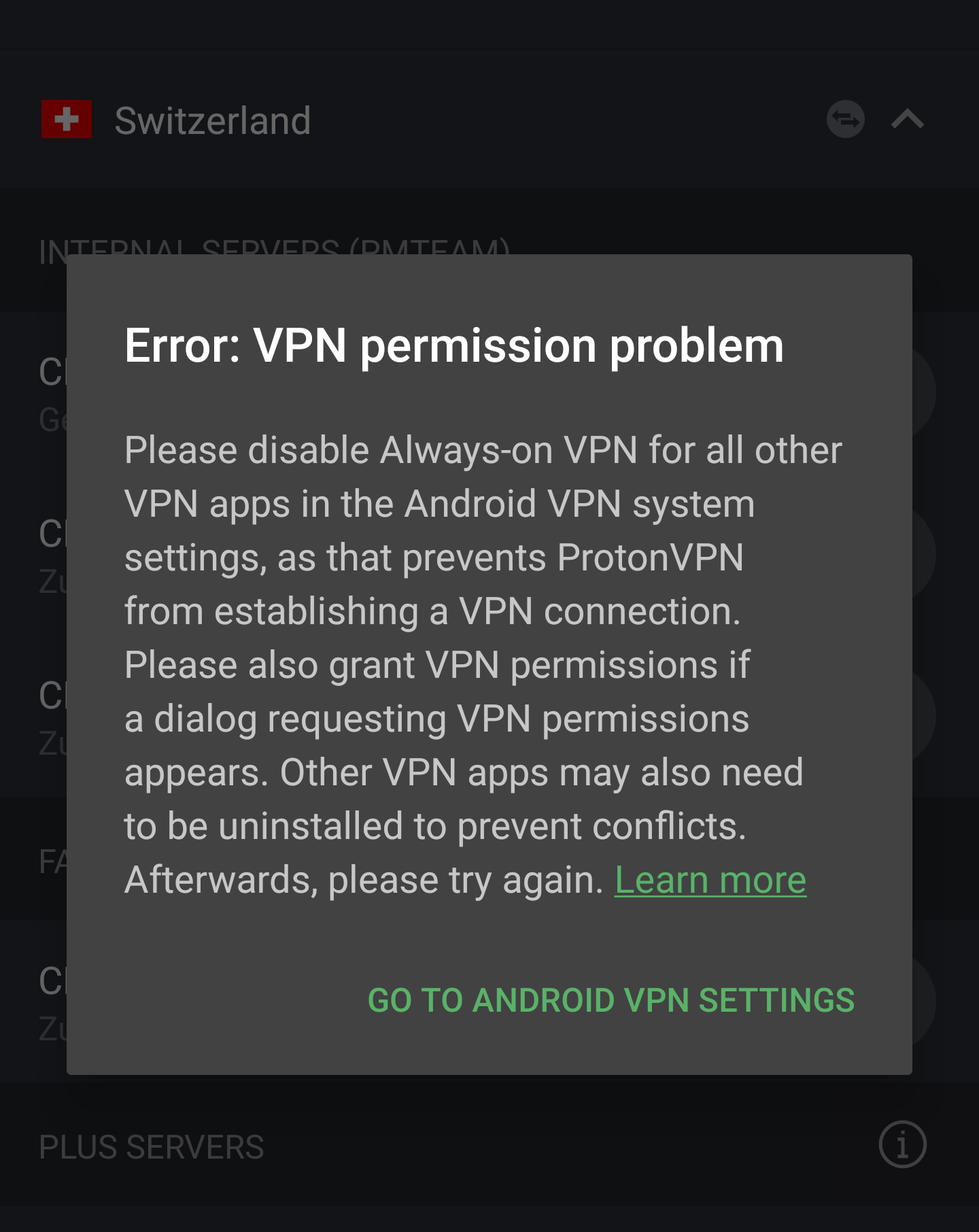 VPN permission problem pop-up window