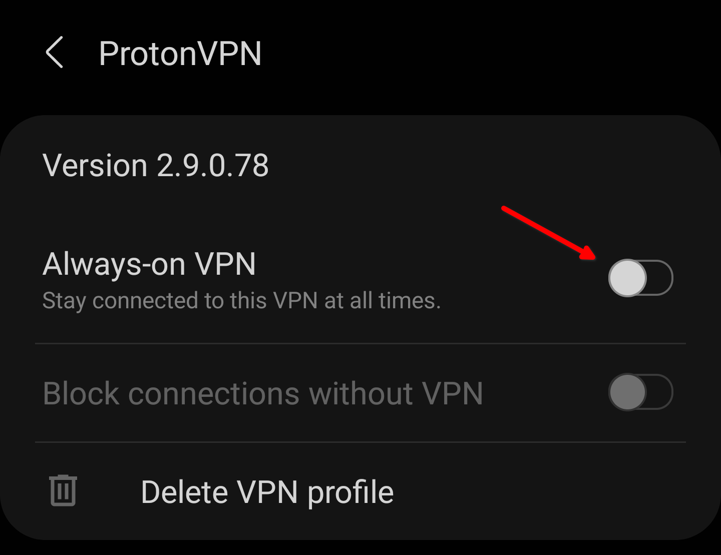 Disable always-on VPN