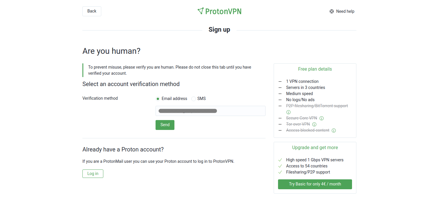 protonvpn account free