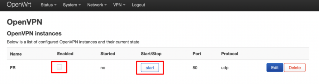 Start and enable the OpenVPN client