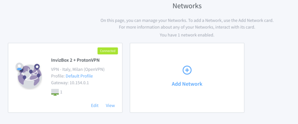 Screenshot of the Invizbox Networks page