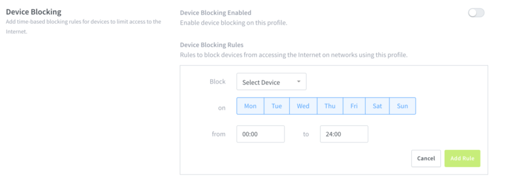 Screenshot of the Device Blocking menu in Invizbox 2