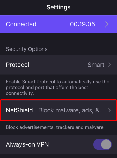 Set your NetShield Ad-blocker preferences on iOS and iPadOS