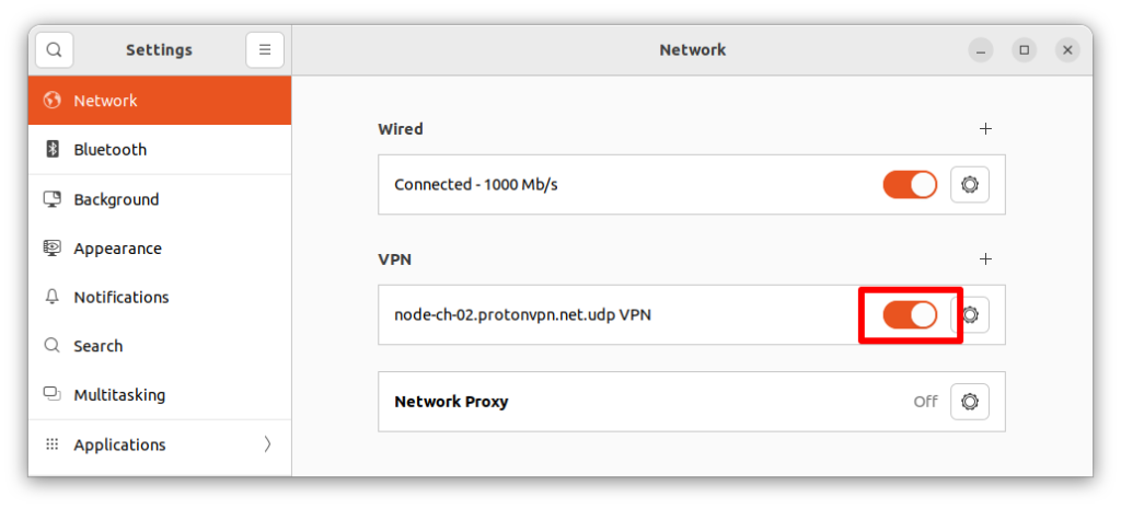 Toggle the VPN connection on