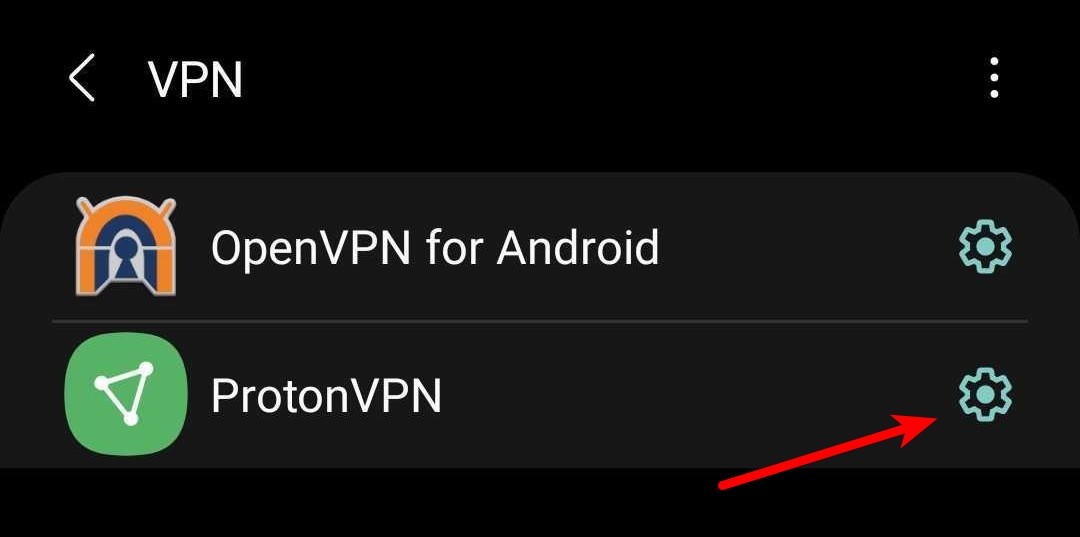 Select ProtonVPN in the Android settings