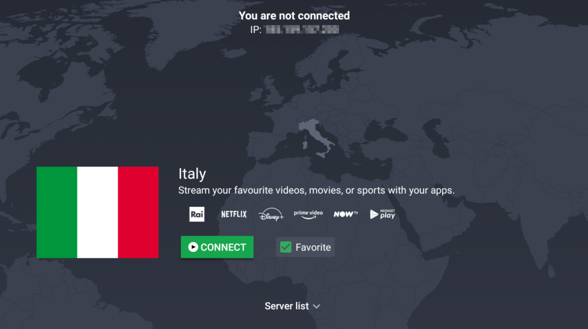 android tv connect to italy