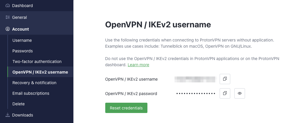 OpenVPN/IKEv2 username and password