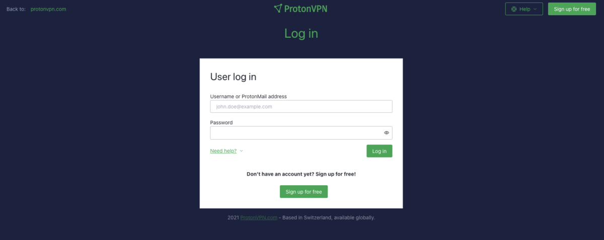log in to protonvpn with credentials