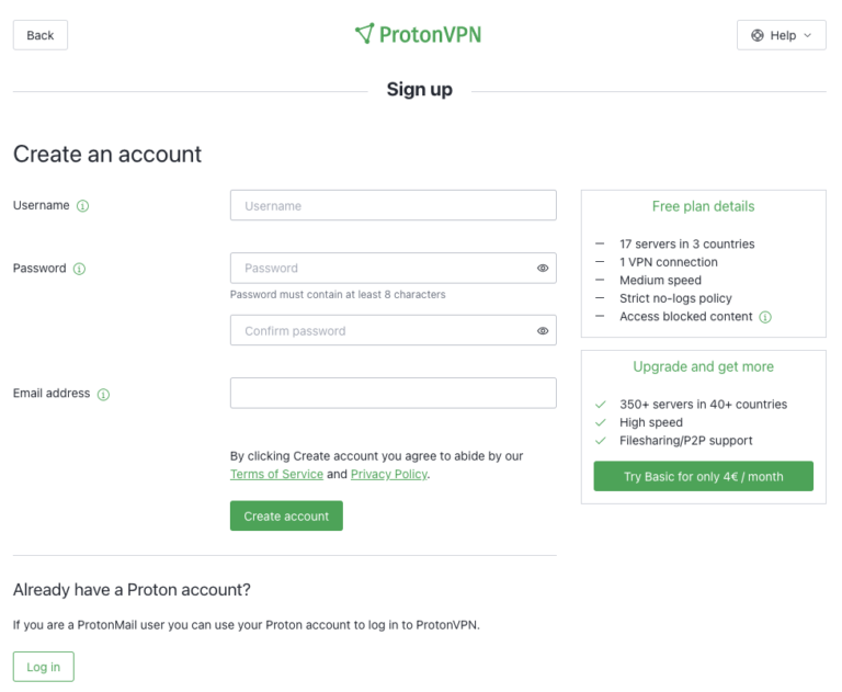 protonvpn free plus account