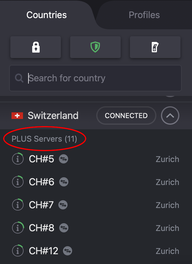 ProtonVPN Swiss Plus serves