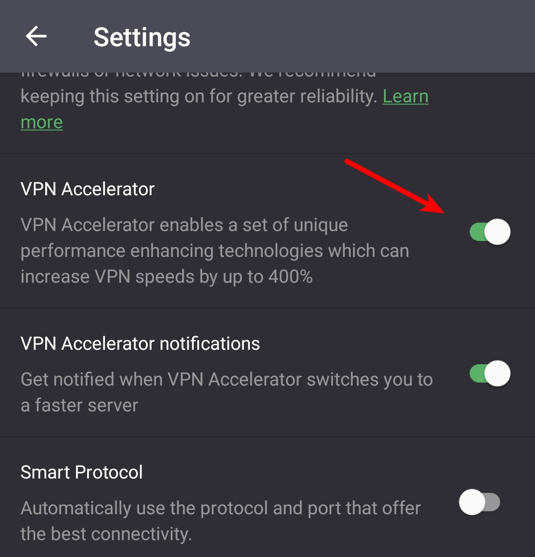 How to enable or disable VPN Accelerator on Android