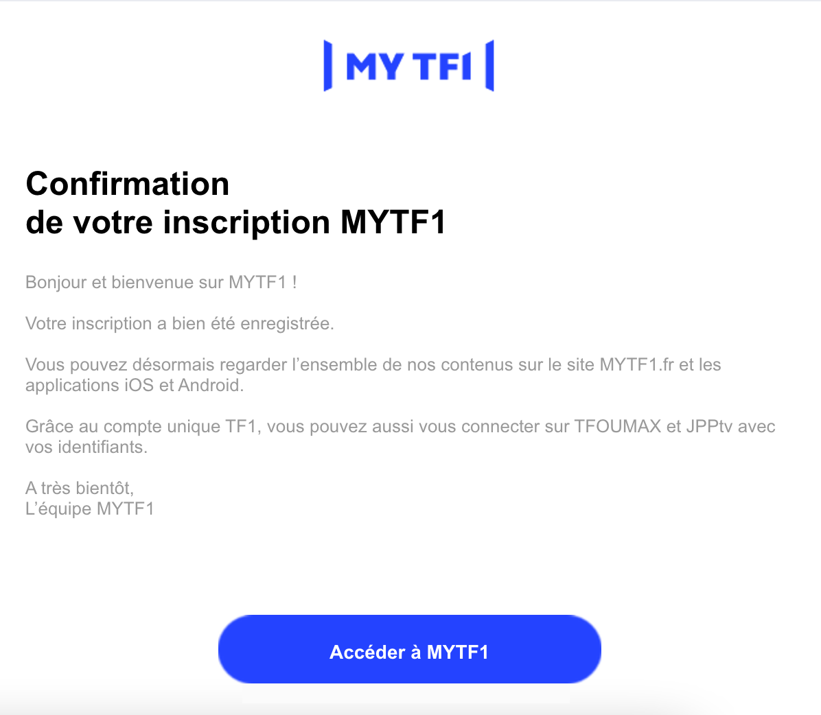 MYTF1 confirmation email