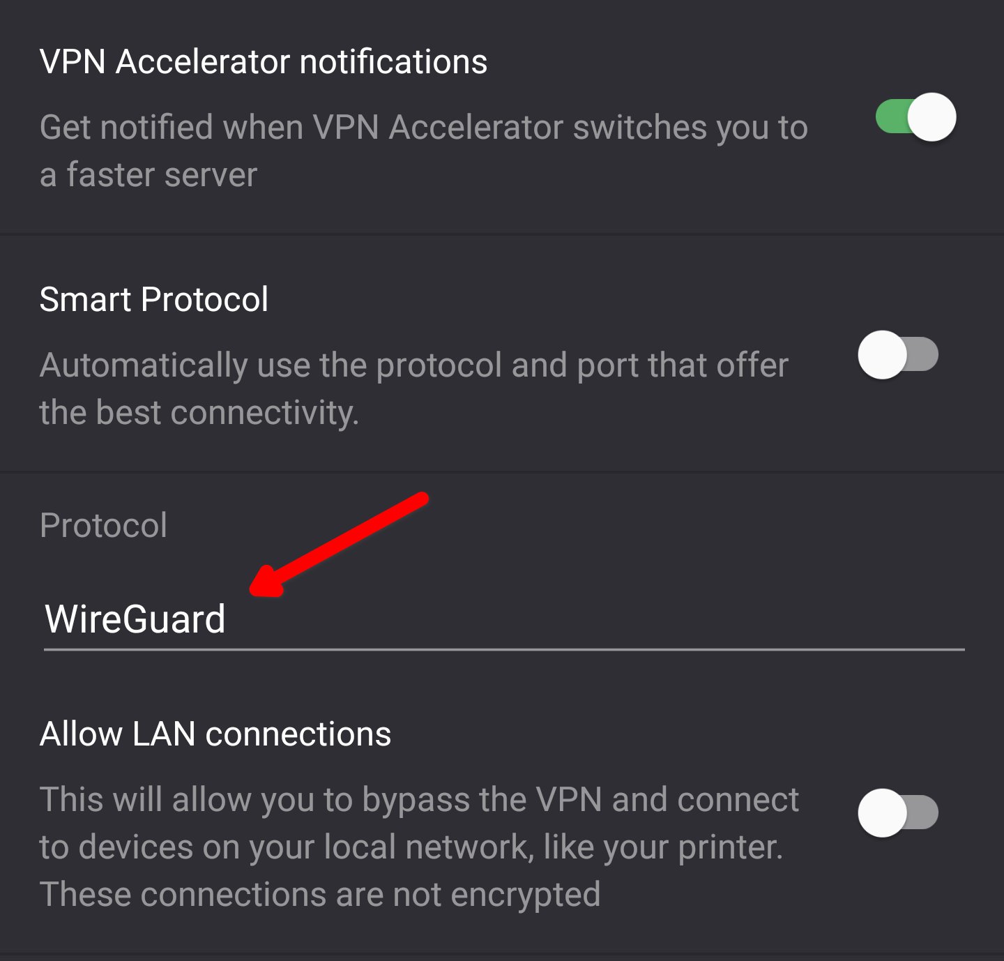 Android change VPN protocol