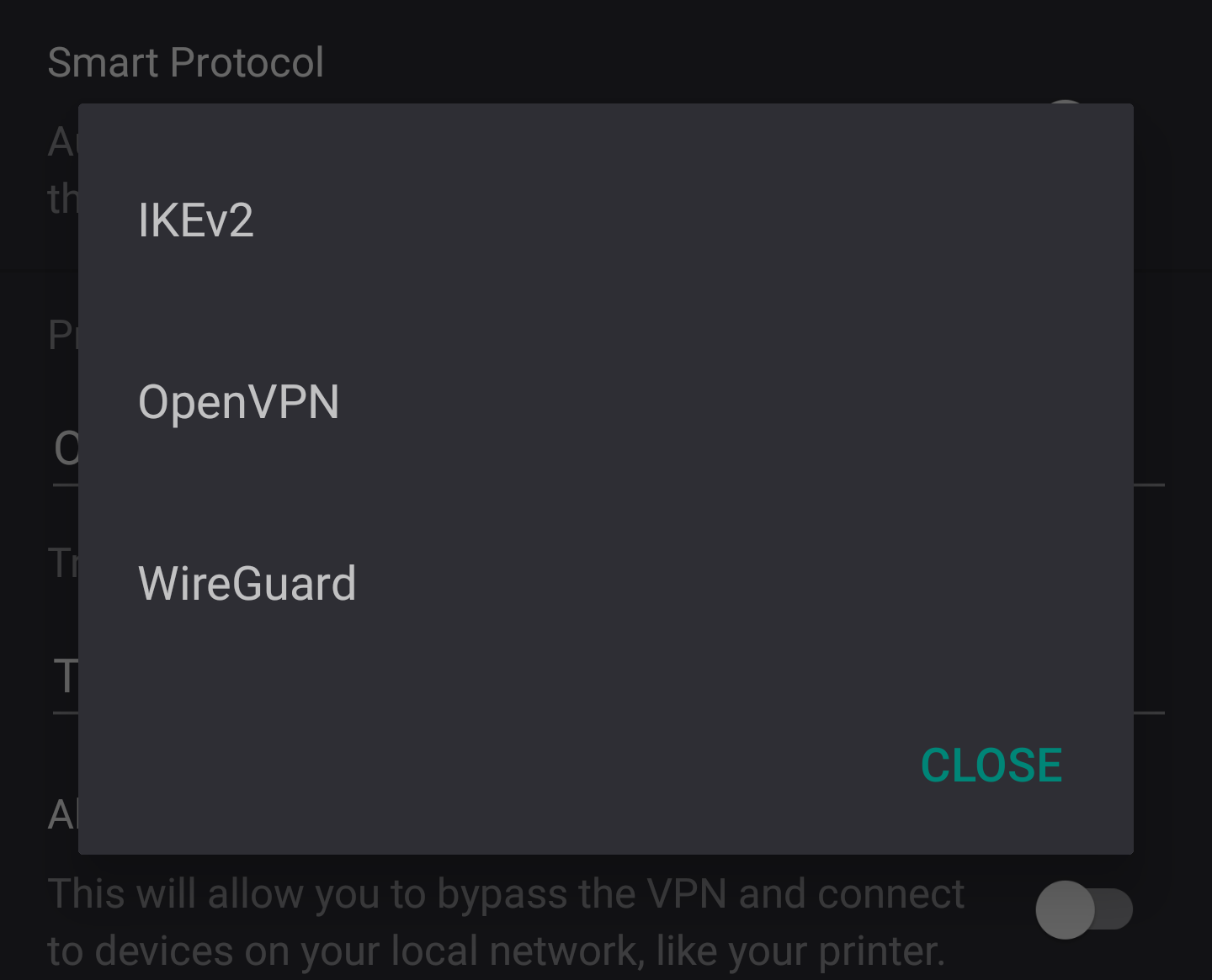 Android select VPN protocol