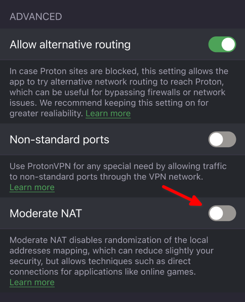 Enable Moderate NAT in our mobile apps