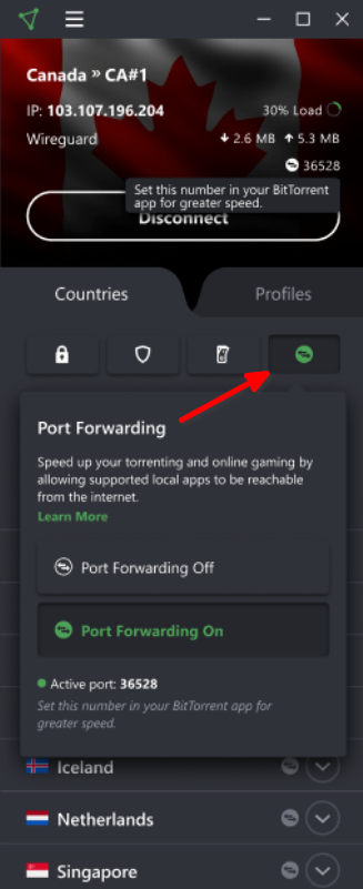 Enable port forwarding on mobile