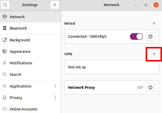 Add a new VPN connection in NetworkManager