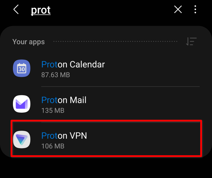 Find the Proton VPN app