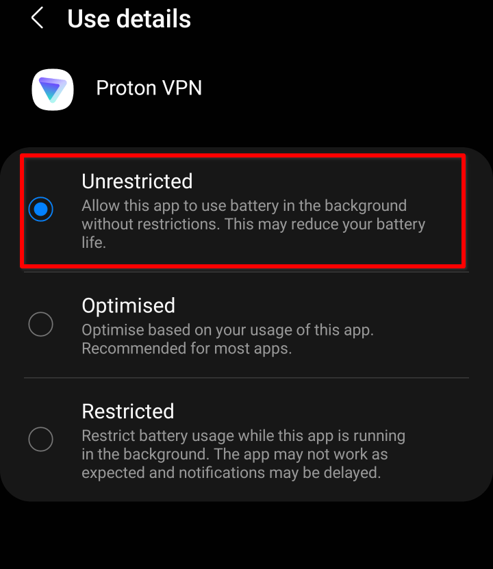 Select unrestricted battery use