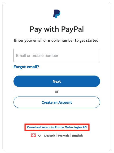 PayPal login screen to log in and complete your payment