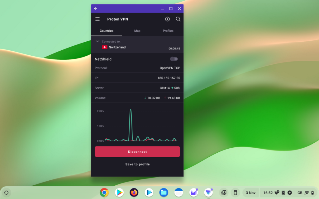 Proton VPN running on Chrome OS