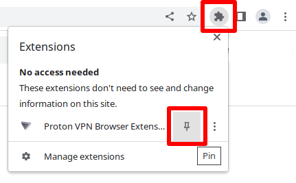 Pin the browser extension to your browser's toolbar