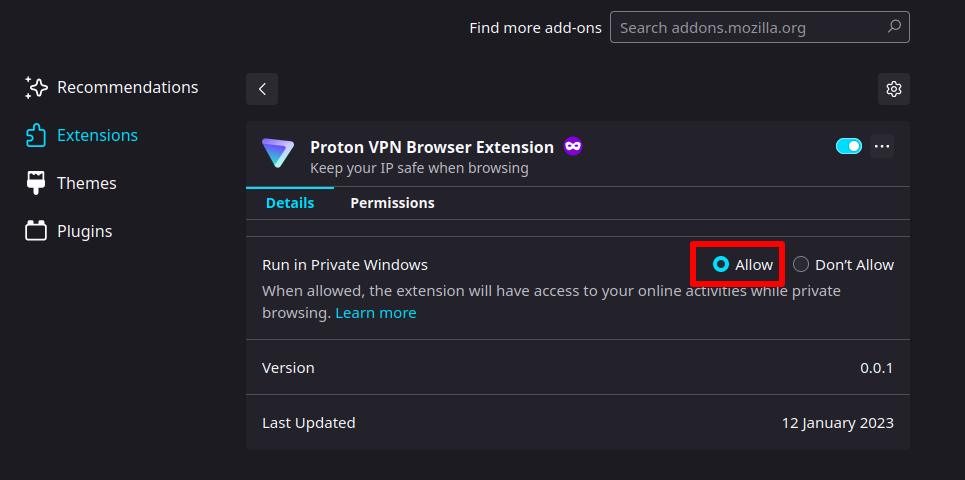 Allow browser extension to work in Firefox Private mode