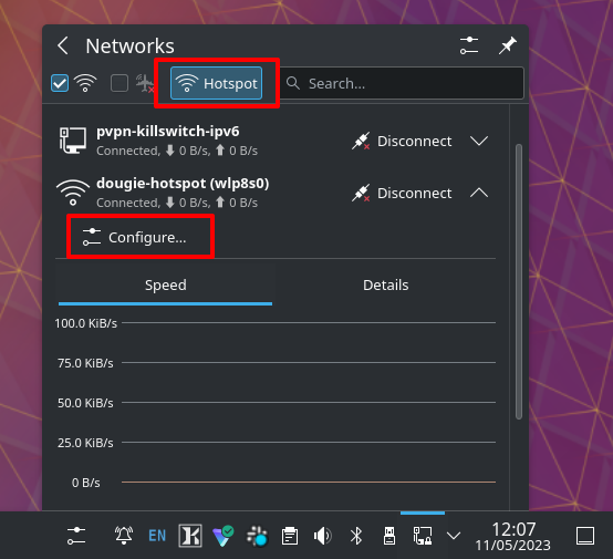 How to turn on WiFi hotspot on KDE 