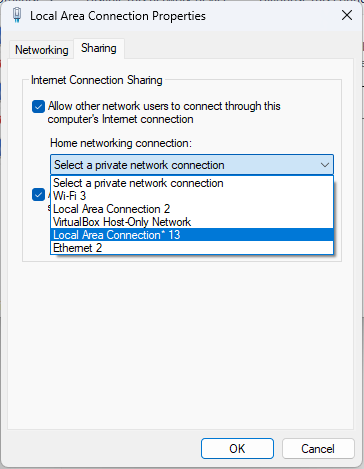 Select the mobile hotspot adapter from the dropdown menu.