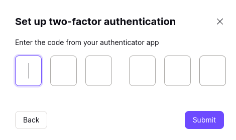 Enter the 2FA code from your authenticator app