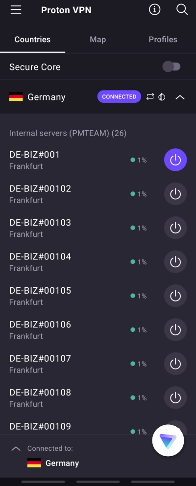 Connect Proton VPN to German servers on your mobile device