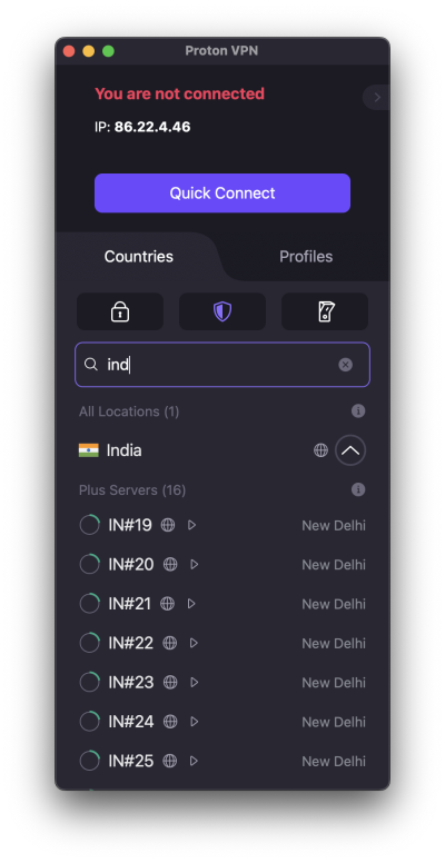 Connect to our India VPN servers on our desktop apps
