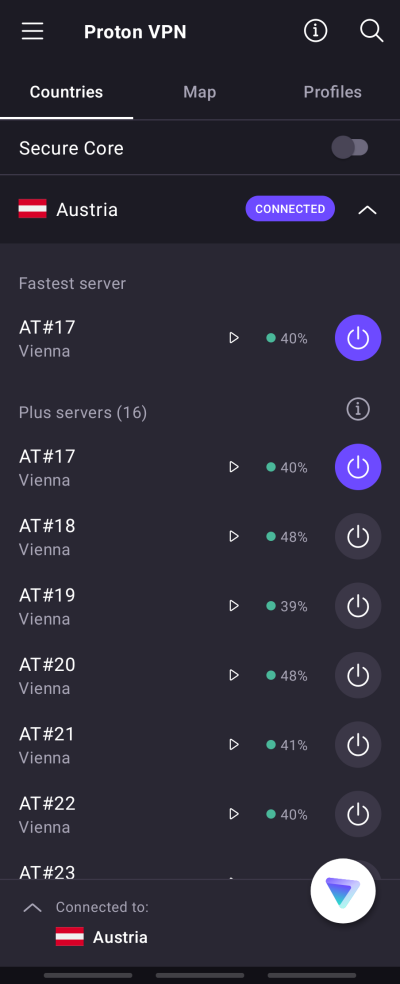 Connect to a server in Austria