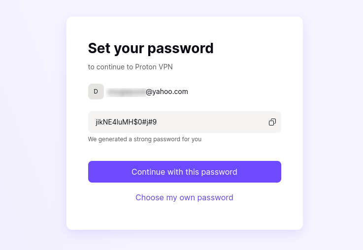 Accept the randomly generated password