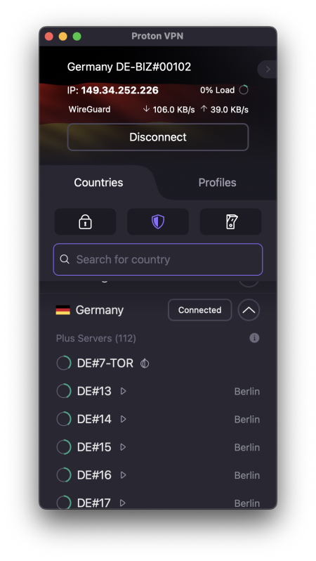 Connect to a server in Germany